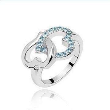 Fashion Lovely Shining Heart to Heart Rhinestone Ring in Blue