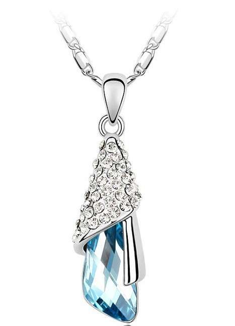 Sea Blue Rhinestone Necklace - 18 K GP, Stunning Crystals
