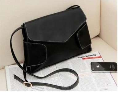 Black Faux Leather Handbag - Leatherette