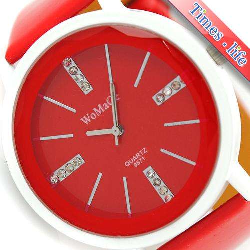 Watch Womage: Red Watch with Leatherette Strap