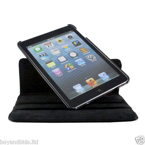 iPad Mini Case 360 Rotation PU Leather Folio Cover w Stand + Screen Protector