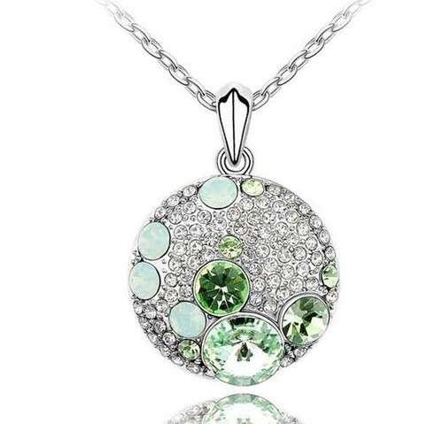Green Rhinestone Necklace - 18 K GP, Stunning Crystals