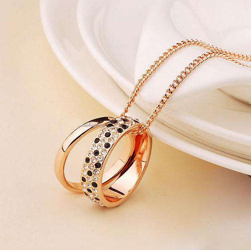 Rhinestone Necklace in White - Ring in Ring