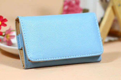 Light Blue Wallet Card Holder Purse for Apple iPhone 5 Case Cover Phone Bag