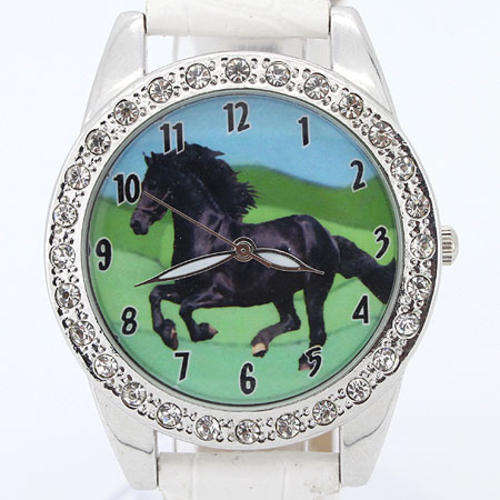 Watch with Black Horse and Crystals