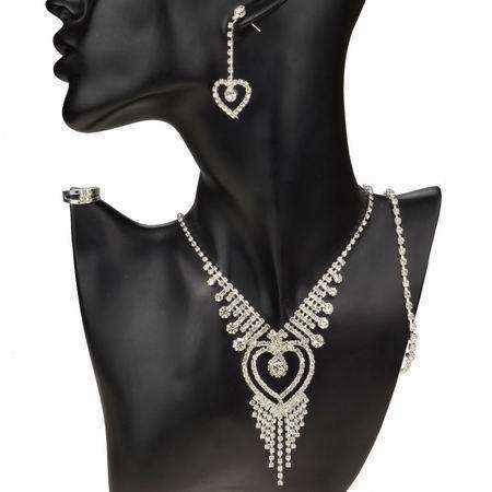 Rhinestone Crystal Set with Bracelets Necklace Earrings Ring Prom Bridal Wedding