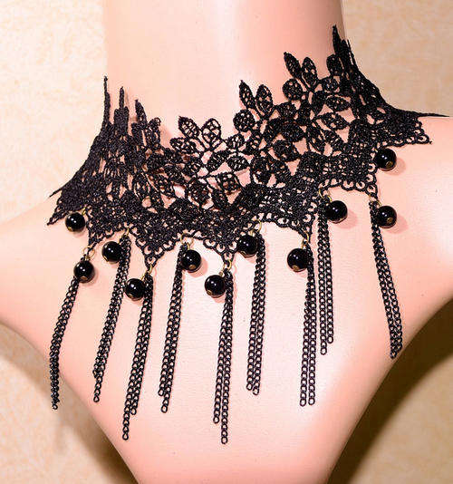 vintage Gothic noble lace Flower Cute Beads Pendant Necklace