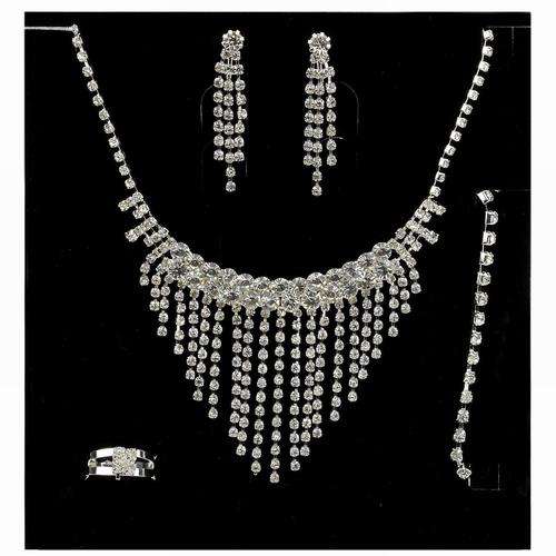 Rhinestone Crystal Set with Bracelets Necklace Earrings Ring Prom Bridal Wedding