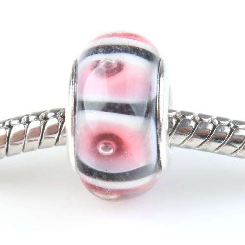 Bead with Silver Core, Murano Style , Re ,  fits most European Charm Bracelets