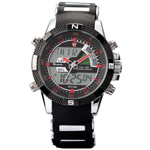 Shark Watch - SHARK LCD DIGITAL DATE DAY ALARM CHRONOGRAPH RED MEN SPORT Fabulous Quartz Watch
