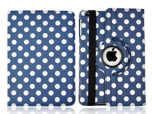 Blue Polka Dot Folio PU Leather Swivel Cover Case with Stand For New iPad Air