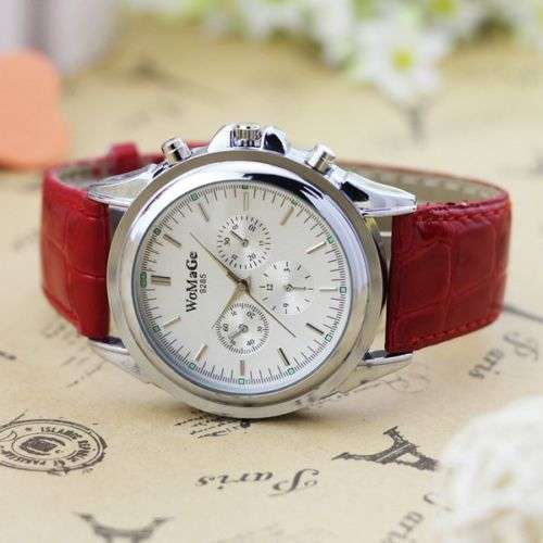 Elegant Red Watch with Leatherette Strap from Womage