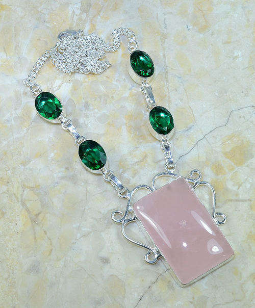 ROSE QUARTZ+GREEN QUARTZ NECKLACE 18inch