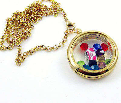 Living Memory Floating Charm Round Golden Locket Pendant Necklace Charm