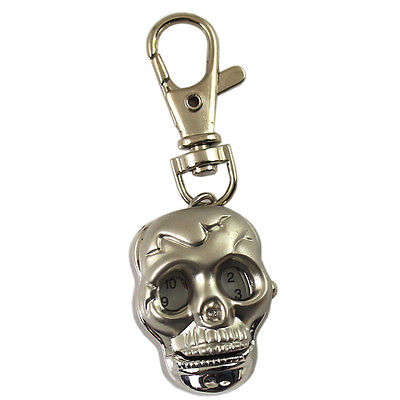 Pocket Watch Keychain Skull Silver
