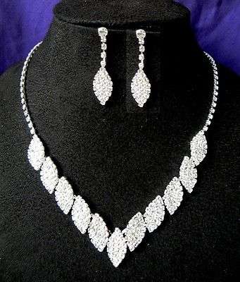 Rhinestone Crystal  Necklace Earrings  Prom Bridal Wedding SET