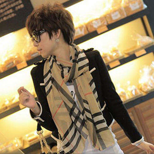Women's Fashion Long Soft Wrap Lady Shawl Silk Grid Chiffon Scarf