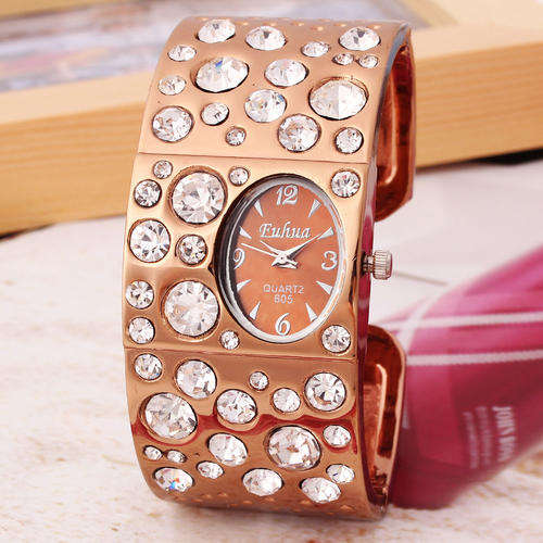 Bracelet Watch - Coffee Women Classic Round Dial Crystal Girl Lady Leather Quartz