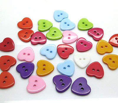 Plastic Buttons 10 pcs., Round 2 holes Mixed Wood Painting Sewing Buttons Scrapbooking 15mm