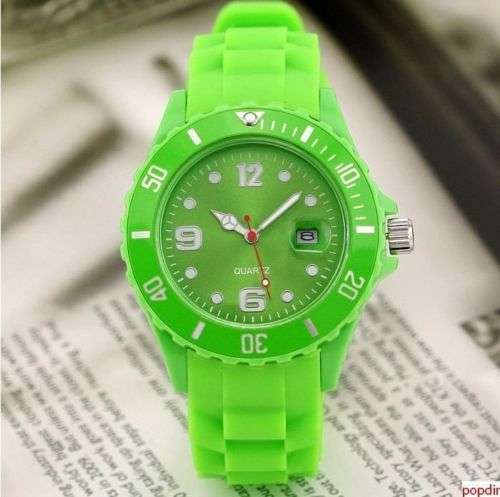 Unisex Watch, Trendy Jelly Watch in Green with Date