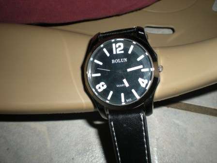 Bolun - Funky Watch Black Leatherette Strap - Unisex - very big watch face