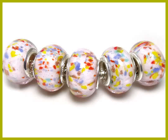 Bead, White  Murano Style   - fits most European Style Charm Bracelets