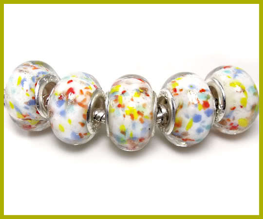 Bead, White   Murano Style   - fits most European Style Charm Bracelets