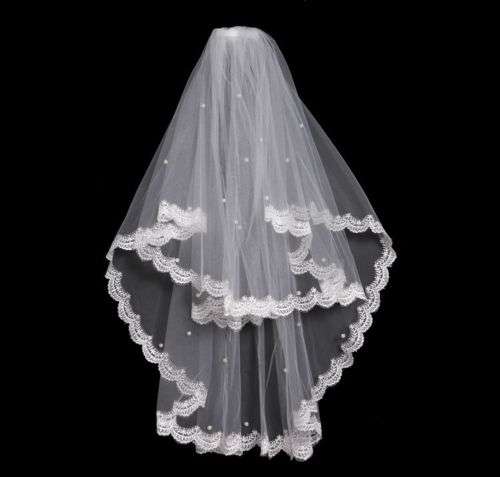 Veil - White Veil 2 Layers Stiched with Pearls and Comb
