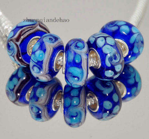 Bead, Murano Style Bead with Silver Core - Blue