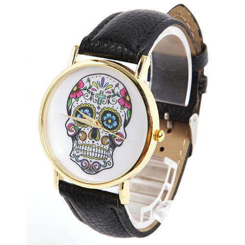 Skull Watch / Black Leatherette Strap