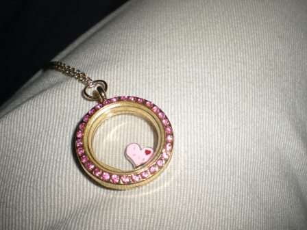 Living Memory Floating Charm Round Locket in Gold Tone with Pink Crystals - FREE Crystals
