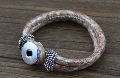 Snake style leather bracelet fit button Chunks Snap jewellery Brown
