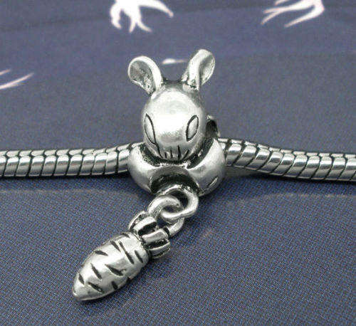 Tibetan Silver, Rabbit with Dangling Carrot  fits most European Charm Beads