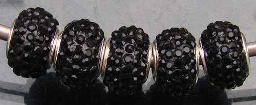 Bead with Black Crystals,  fits most European Charm Bracelets
