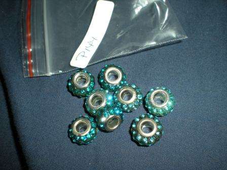 Bead with Turquoise Crystals,  fits most European Charm Bracelets