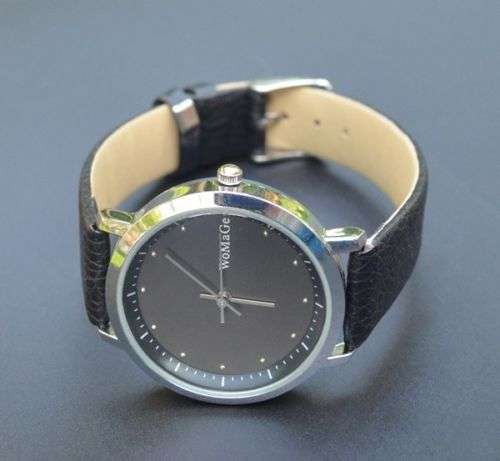Watch with Black Leatherette Strap Womage - Classic Design