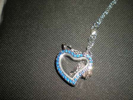 Living Memory Floating Charm Locket Heart Shape with Blue crystals & Mustache - FREE Crystals