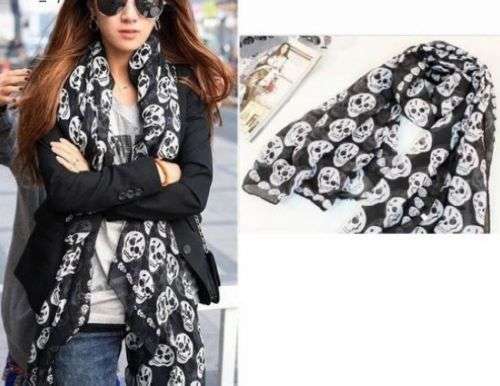 Black White Scarf Scarves Skull Print Pattern Shawl Wrap NEW 165CM*50cm
