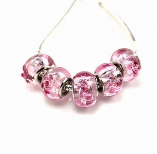 Bead,  Pink  Murano Style   - fits most European Style Charm Bracelets