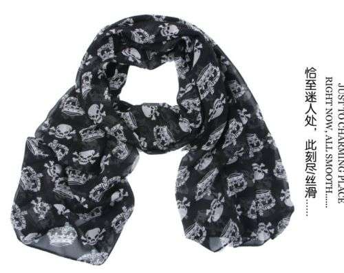 Women's Fashion Long Soft Wrap Lady Shawl Skull and Crowns Scarf