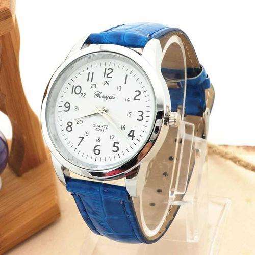 Unisex Very Classy Blue Leatherette Strap &  Silver Tone Casing