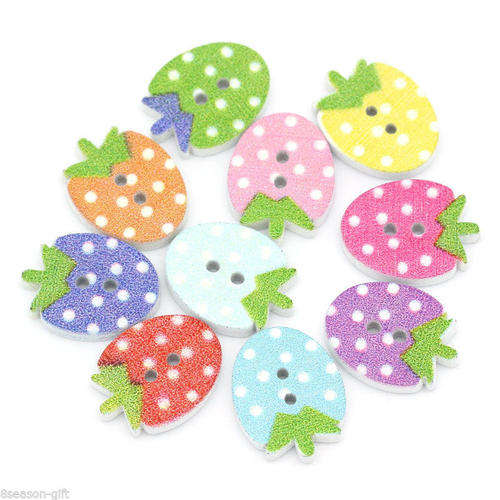 10 PCs Mixed 2 Holes Strawberry Wood Sewing Buttons Scrapbooking 16mm x 12mm