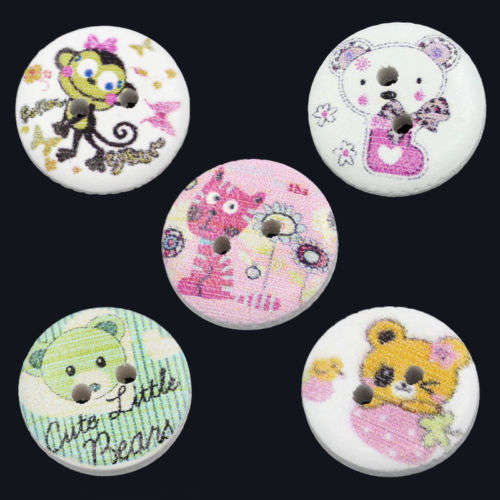 10PCs Mixed 2 Holes Animal Wood Sewing Buttons Scrapbooking 15mm