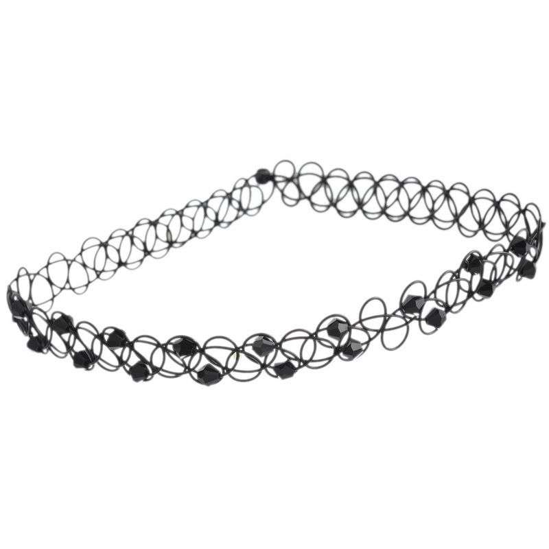Tattoo Choker Stretch Necklace with Crystals Black Retro Henna Boho Elastic 80s 90s Jewelry