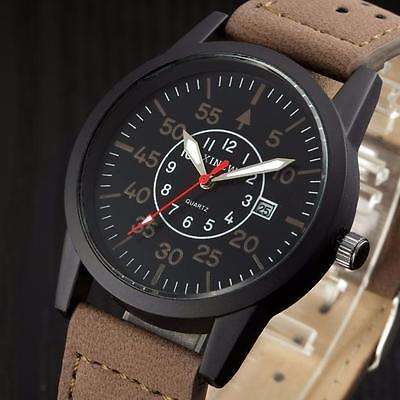 Classic Men's Waterproof Date Leather Strap Sport Quartz Army Watch