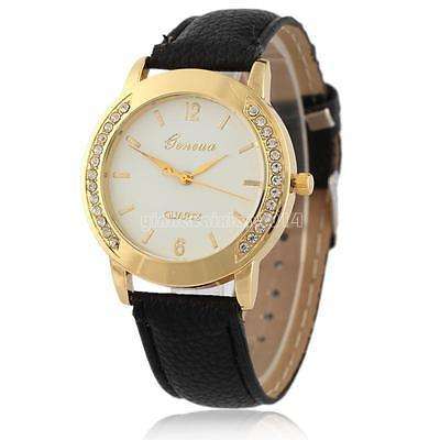 Last one - Geneva Watch  - Very Classy Black Leatherette Strap &  Gold Tone Casing