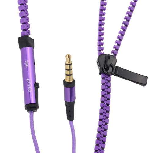 New 3.5mm In-Ear Headphone Zip Zipper Tangle Free Headset Earphones With Mic+Box