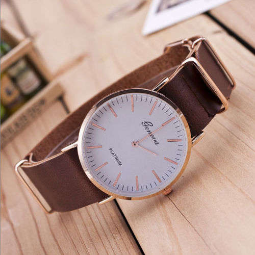 ew Ultra-thin Leather Belt Geneva Classic Simple Scale Mens Watches Wrist Watch