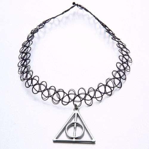 Tattoo Choker Stretch Necklace and Bracelet Set Black Retro Henna Elastic Boho Harry Potter Deathly