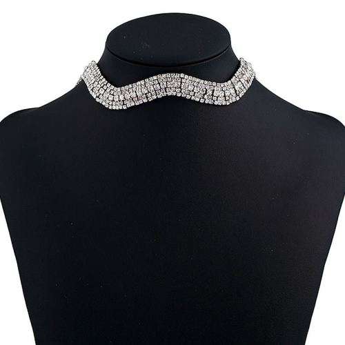Charm Full Diamante Collar Pendant Bib Necklace Lace Up Choker Jewelry